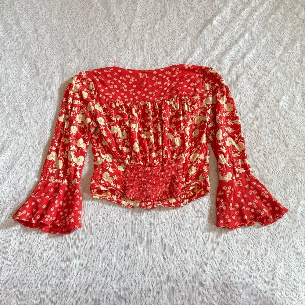 Free People Lady Bohemian coral floral top